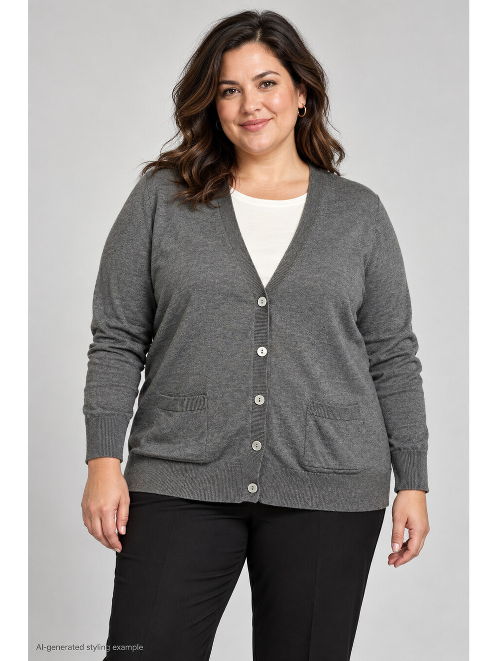 Covington Petite Womens XL 16P Gray V-Neck Button Front Cardigan Sweater Pockets
